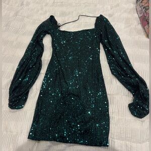 green long sleeve lucy in the sky sparkly mini dress